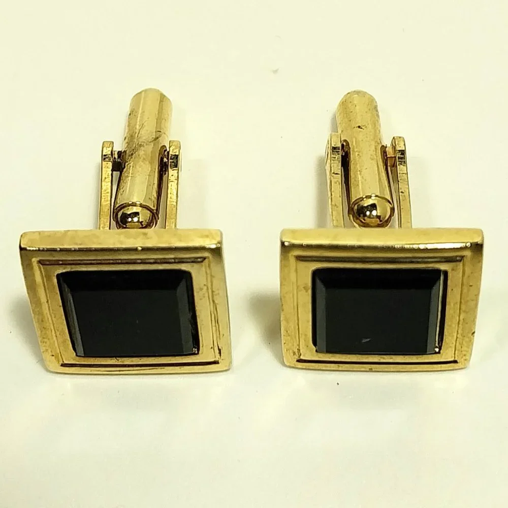 Vintage Black And Gold Tone Cufflinks CLASSIC Men's Formal Wear Accessory #1289